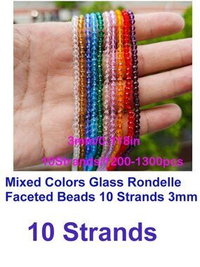 Mixed Colors Glass Rondelle Faceted Beads 10 Strands 3mm